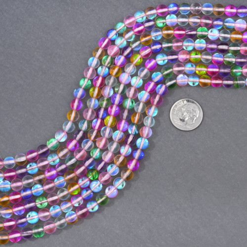 6mm Rainbow Pink Aurora Glass Beads 16 inch Strand 4305